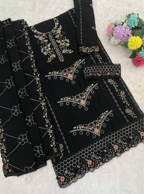Black fox georgette semi stiutched suit with embroidery sequenc & khatli  2