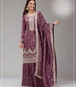 Purple gold crush semi stitched suit with embroidery & sequence work
