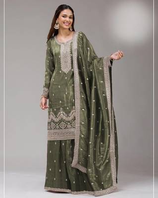 Green gold crush suit with embroidered sequin  1