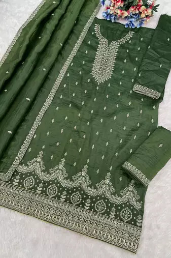 Green gold crush suit with embroidered sequin 