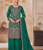 Emerald vichitra silk readymade plazzo suit with embroidery & lace work