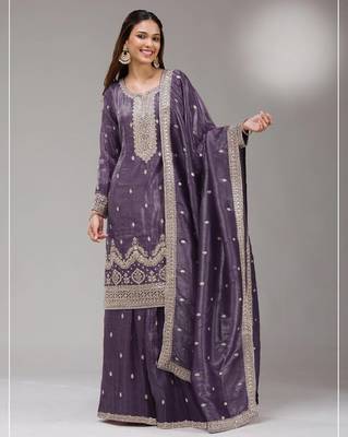 D lavender gold crush suit with embroidered sequin  1