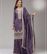 D lavender gold crush semi stitched suit with embroidery & sequence work