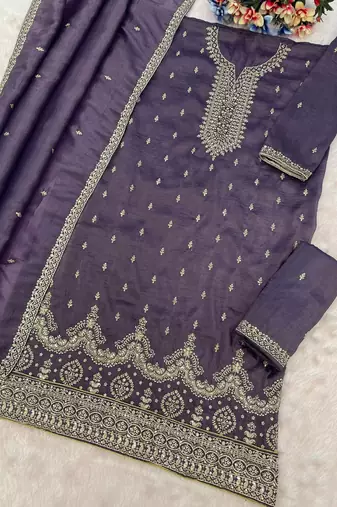 D lavender gold crush suit with embroidered sequin 