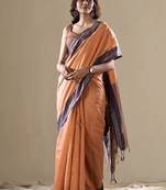 Orange handloom cotton casual wear saree