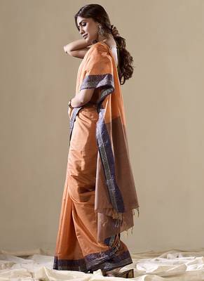Orange handloom cotton casual wear saree 2