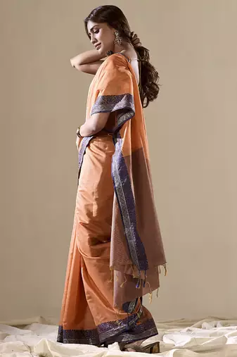 Orange handloom cotton casual wear saree