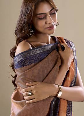 Orange handloom cotton casual wear saree 4