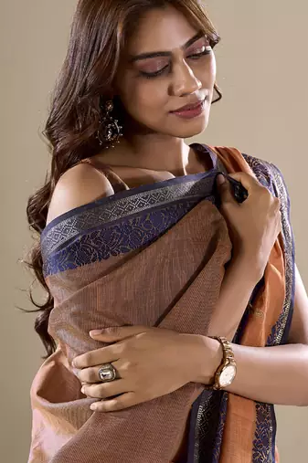 Orange handloom cotton casual wear saree