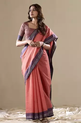 salmon handloom cotton casual wear saree