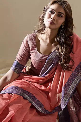 salmon handloom cotton casual wear saree