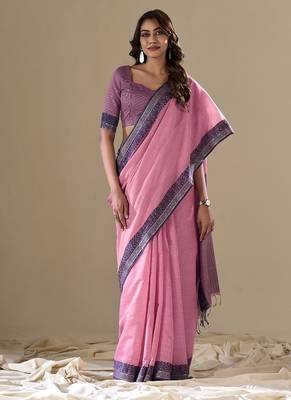 baby pink handloom cotton casual wear saree 1