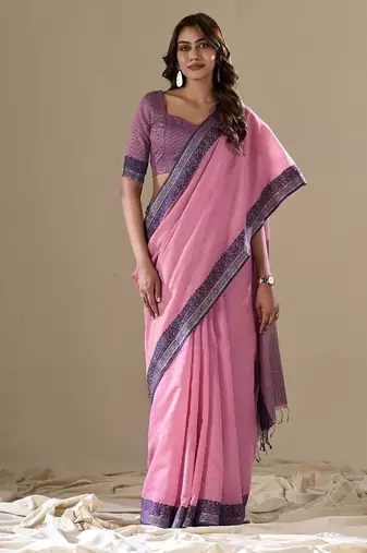 baby pink handloom cotton casual wear saree