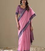 baby pink handloom cotton casual wear saree