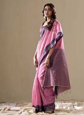 baby pink handloom cotton casual wear saree 2