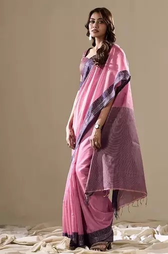 baby pink handloom cotton casual wear saree