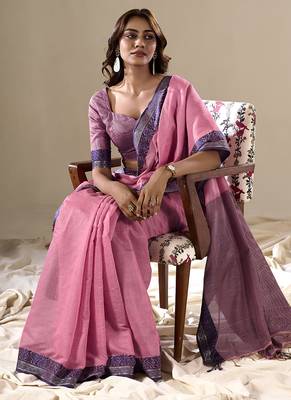 baby pink handloom cotton casual wear saree 3