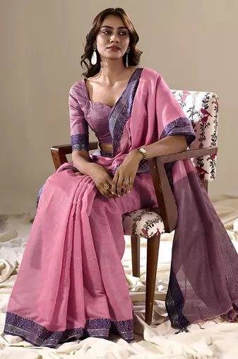 baby pink handloom cotton casual wear saree
