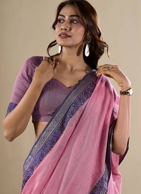 baby pink handloom cotton casual wear saree 4