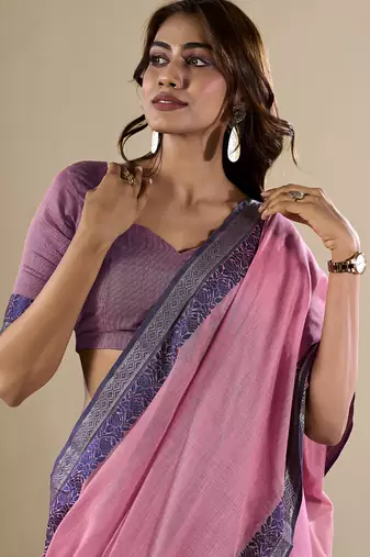 baby pink handloom cotton casual wear saree