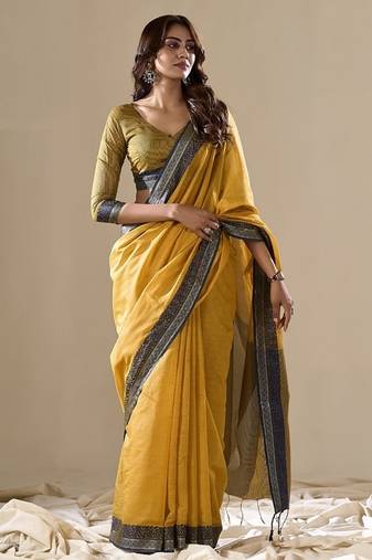 mustard handloom cotton casual wear saree
