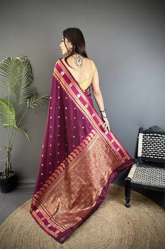 maroon soft silk blend banarasi zari woven weaving saree