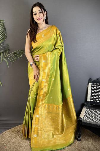 light green soft silk blend banarasi zari woven weaving saree