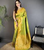 light green soft silk blend banarasi zari woven weaving saree