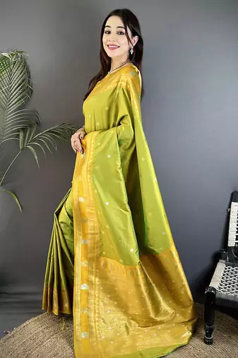 light green soft silk blend banarasi zari woven weaving saree