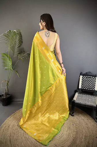 light green soft silk blend banarasi zari woven weaving saree