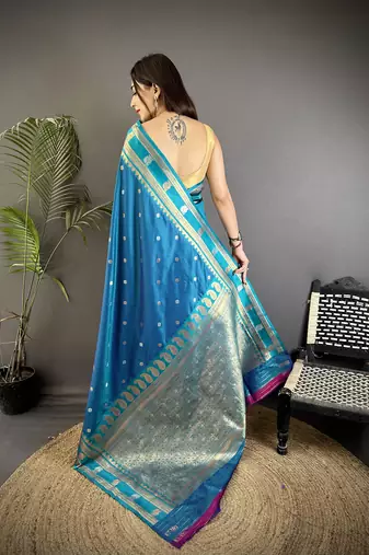 sky blue soft silk blend banarasi zari woven weaving saree