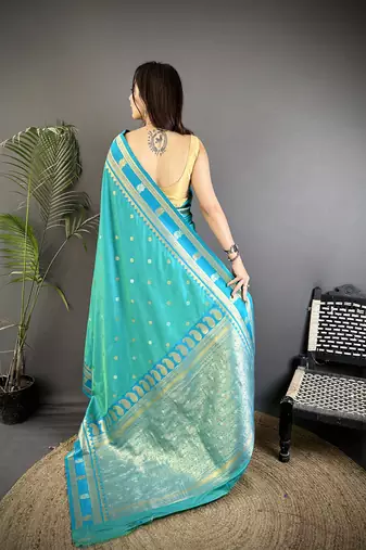 sea green soft silk blend banarasi zari woven weaving saree