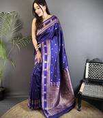 navy blue soft silk blend banarasi zari woven weaving saree