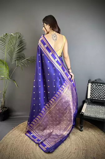 navy blue soft silk blend banarasi zari woven weaving saree