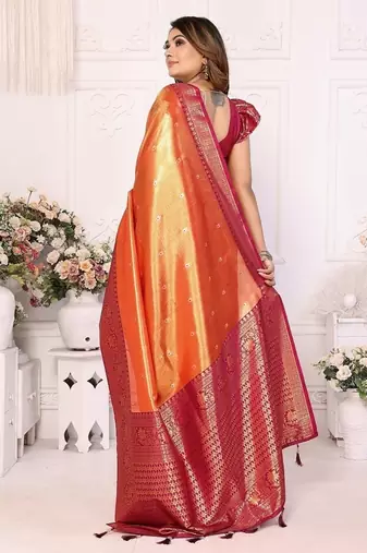 Orange Color Premium Banarasi Tissue Silk Blend Sarees 