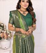 Parrot Green Color Premium Banarasi Tissue Silk Blend Sarees 