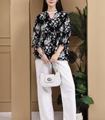 Black & white women's cotton jaipuri printed short top