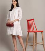 White women's pure cotton solid western dress