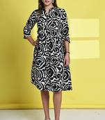 Black & white women's cotton jaipuri printed western dress