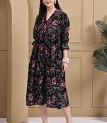 Black women's pure cotton jaipuri printed western dress