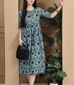 Sea green women's pure cotton jaipuri printed gown