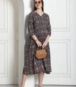 Navy blue & red women's cotton jaipuri printed maternity gown