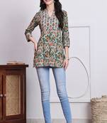 Green women's pure cotton jaipuri printed tunic