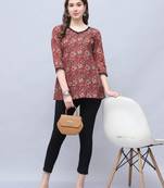 Maroon & beige women's cotton blend floral printed tunic