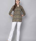 Blue & turquoise women's cotton blend floral printed tunic