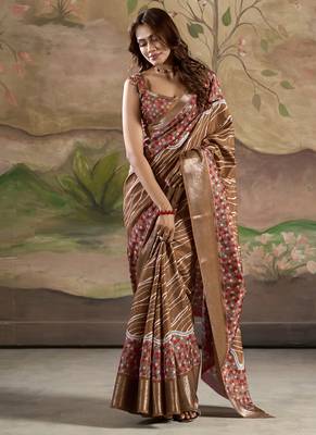 coffee silk blend blended printed casual wear saree 1