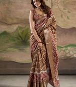 coffee silk blend blended printed casual wear saree