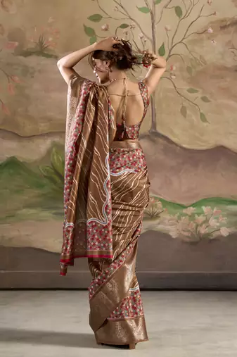coffee silk blend blended printed casual wear saree