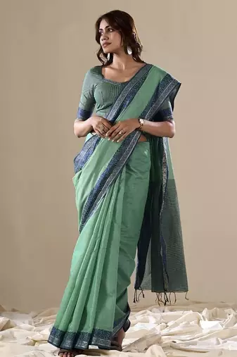 pista handloom cotton casual wear saree