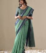 pista handloom cotton casual wear saree